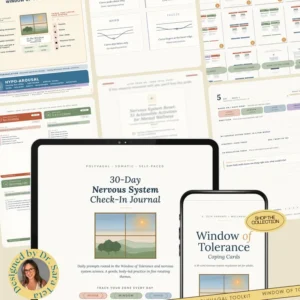 Window of Tolerance Wellness Bundle | Polyvagal Posters + 16 Coping Cards + 30-Day Nervous System Journal | Therapist Toolkit